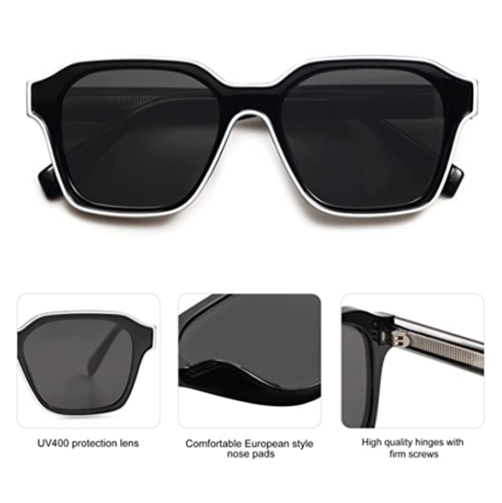 Black Square Sunglasses Retro Trendy UV400 Protection - Picture 3 of 4